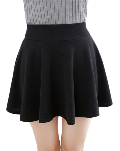 Women's Basic Solid Versatile Stretchy Flared Casual Mini Skater Skirt