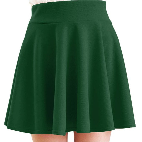 Women's Basic Solid Versatile Stretchy Flared Casual Mini Skater Skirt