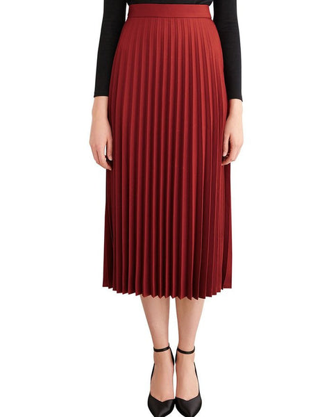 Simple Retro Women's High Waist Basic Pleated A-line Midi Skirt