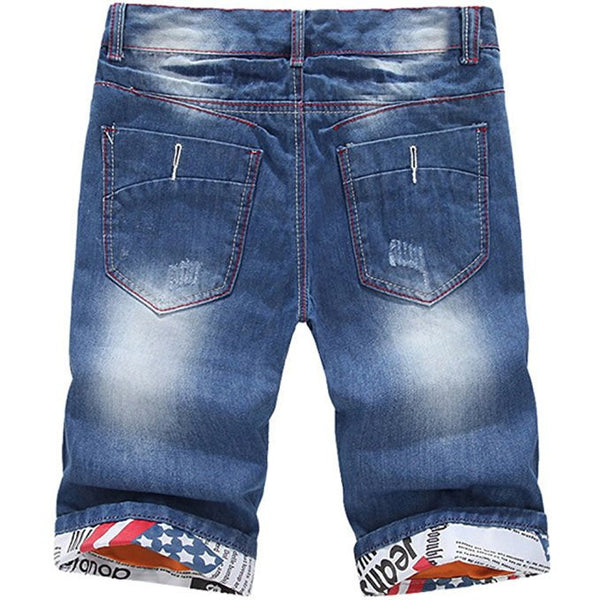 ClothingLoves Men's Denim Ripped Mid Waist Plus Size Bleached Jeans Shorts