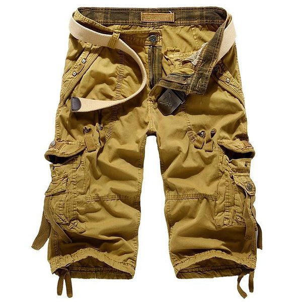 Leward Mens Casual Slim Fit Cotton Solid Multi-Pocket Cargo Camouflage Shorts
