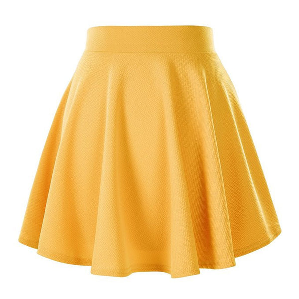Women's Basic Solid Versatile Stretchy Flared Casual Mini Skater Skirt