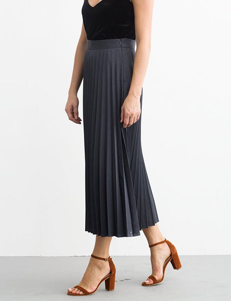 Simple Retro Women's High Waist Basic Pleated A-line Midi Skirt