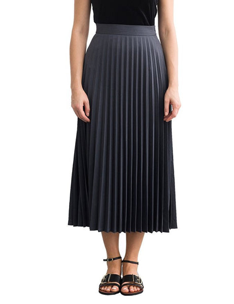 Simple Retro Women's High Waist Basic Pleated A-line Midi Skirt