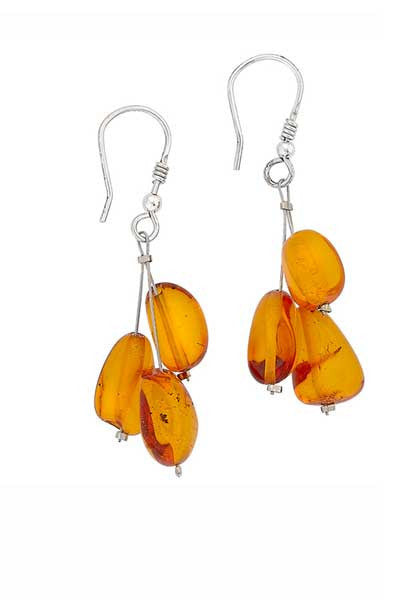 Triple Bead Earrings - Baltic Amber