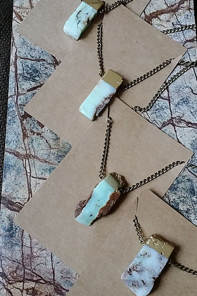Gold Dipped Chrysoprase Natural Stone Necklace