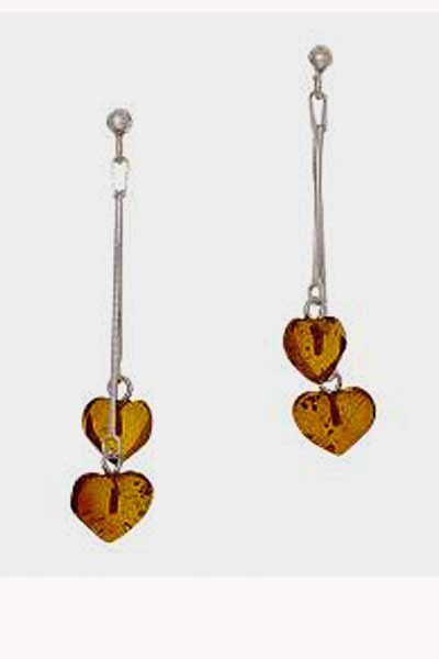 Amber Earrings - Dangling Hearts