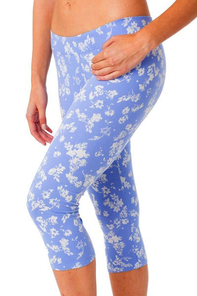Organic Cotton Cropped Leggings - Chambray Floral